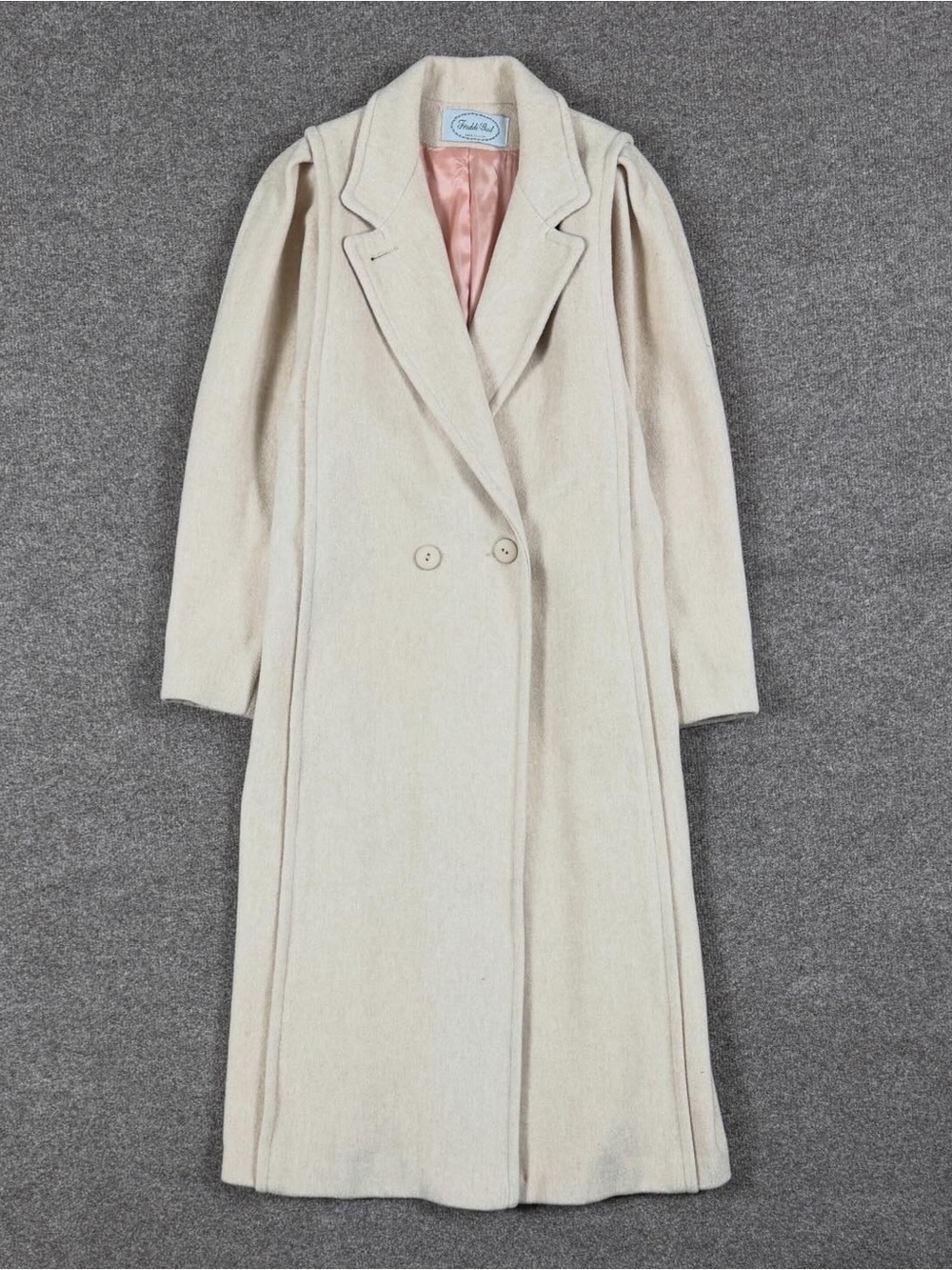 Vintage Freddi Gail Cream Wool Long Double Breasted Coat Women’s S/M Overcoat